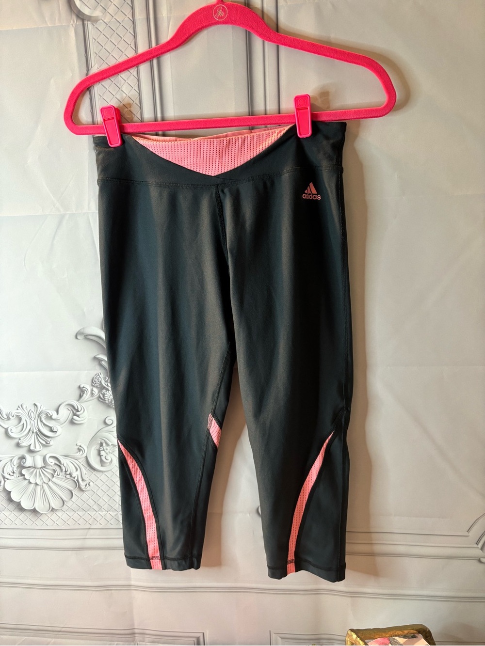 Adidas Women’s Grey & Pink Climalite Performance Capri Leggings, Size Medium